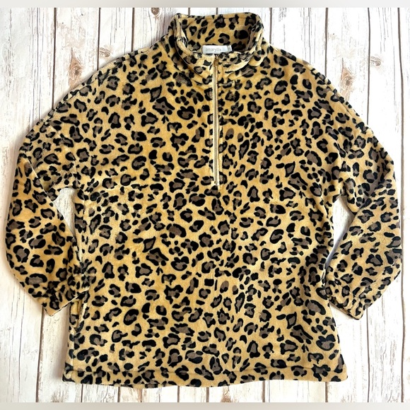 Amaryllis Leopard Cheetah Fleece 3/4 Zip Pullover Sweatshirt Size S Small - Picture 1 of 3